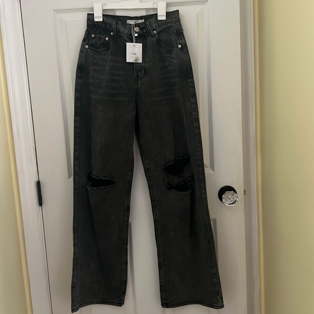 black ripped wide legged Adika jeans